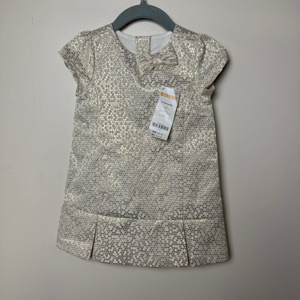 Gymboree Gold Shimmer Baby Dress Bow Size 12-18 months Formal Holiday Party NWT